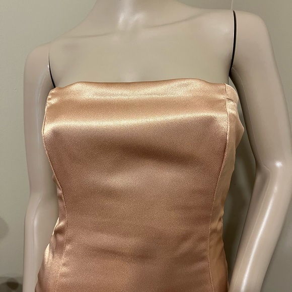 Beautiful custom made Gold Satin Prom Dress.  Strapless and lace up on the sides - Picture 2 of 5